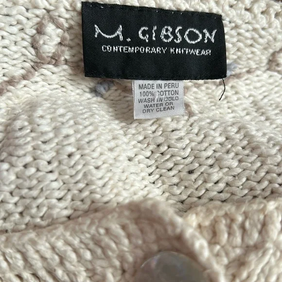 Vtg M. Gibson Peruvian Cream 100% Cotton Embroidered Cardigann Outlander - Picture 12 of 13